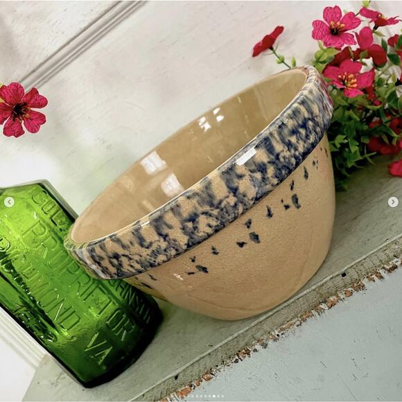 Vintage Blue Spongeware Robinson Ransbottom Roseville Ohio Spatter Bowls PAIR - Picture 9 of 10